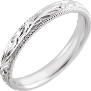 Platinum Hand-Engraved Milgrain Comfort-Fit Half Round Band