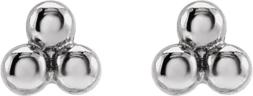 Platinum Three-Bead Stud Earrings