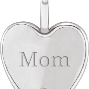 .02 ct. Natural Diamond "MOM" Heart Charm/Pendant – 14K White Gold / Sterling Silver