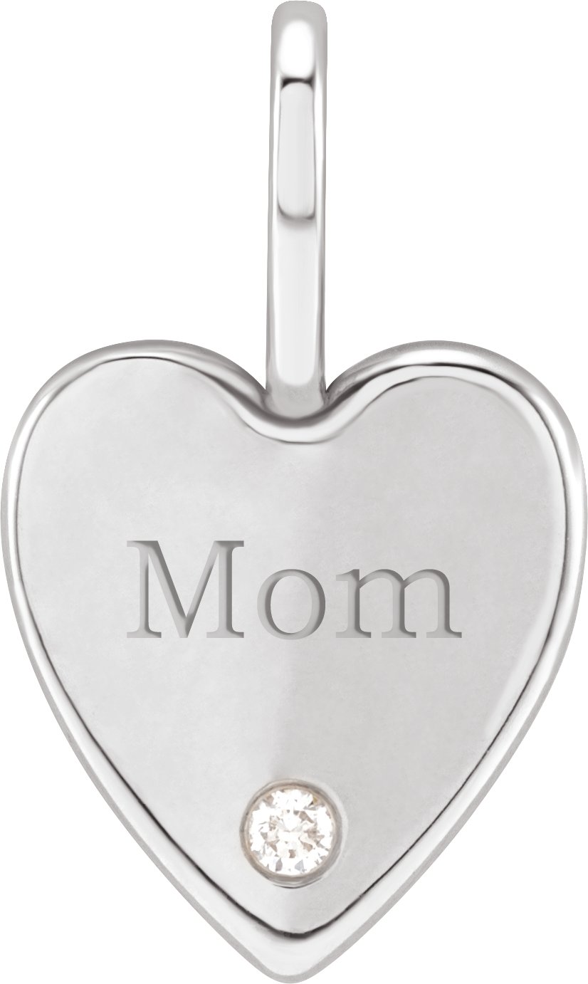 .02 ct. Natural Diamond "MOM" Heart Charm/Pendant – 14K White Gold / Sterling Silver