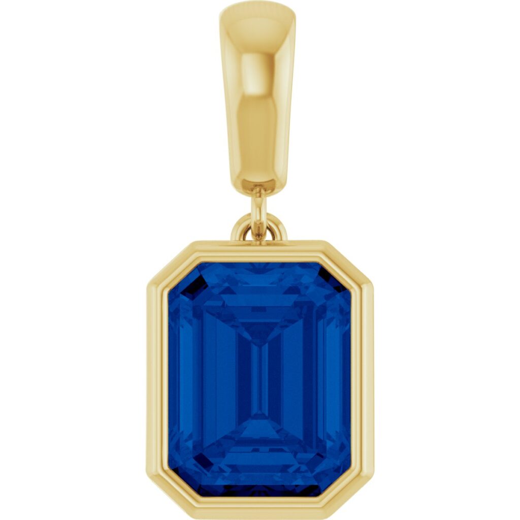 14K Yellow Gold 9x7 mm Lab-Grown Blue Sapphire Bezel-Set Charm/Pendant