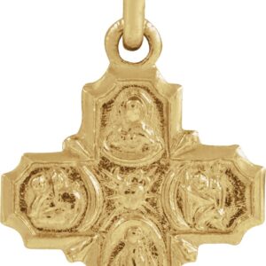 14K Yellow Gold Four-Way Cross Medal Pendant, 8 x 8 mm