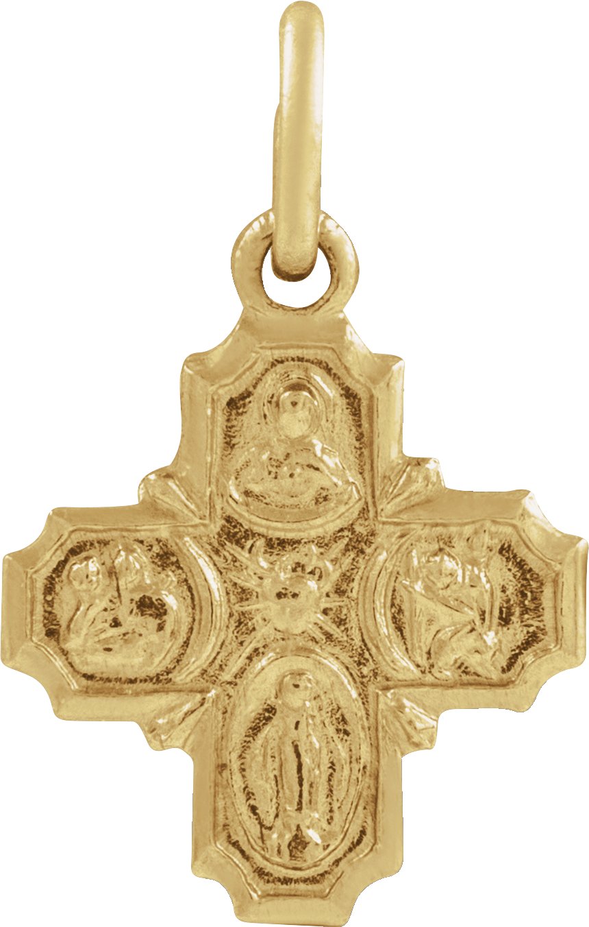 14K Yellow Gold Four-Way Cross Medal Pendant, 8 x 8 mm