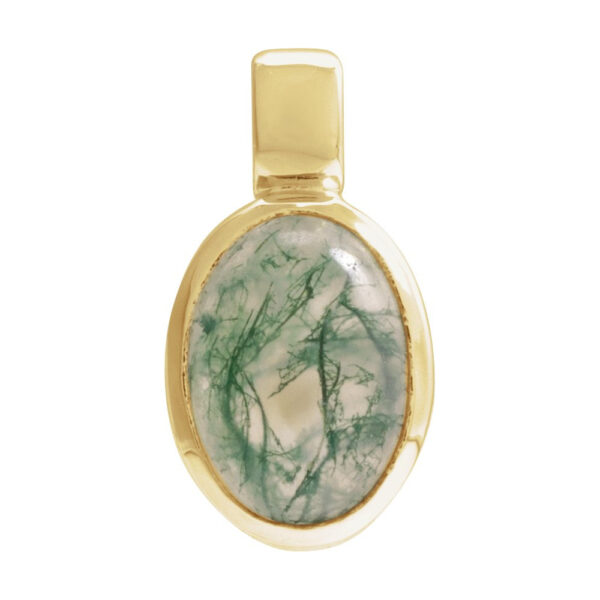 14K Yellow Gold Natural Moss Agate Bezel-Set Cabochon Charm/Pendant
