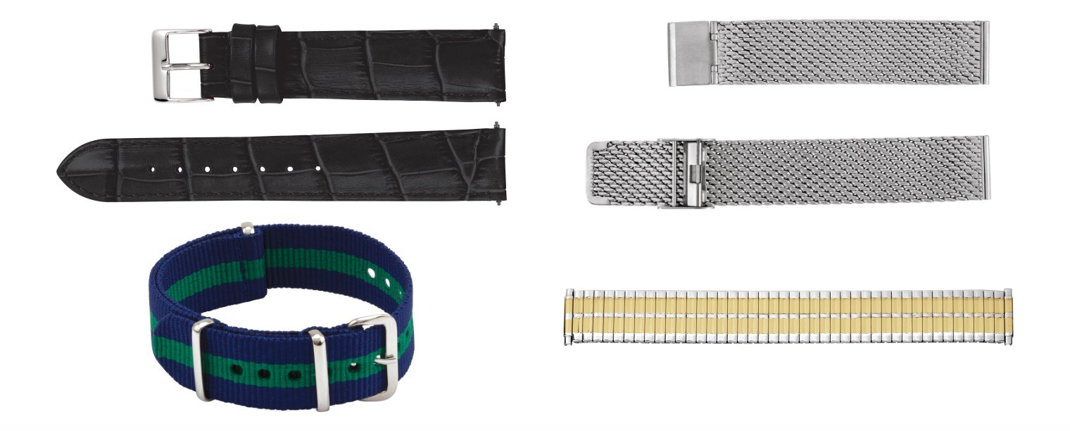 Replacement watch bands in leather, nylon and mesh