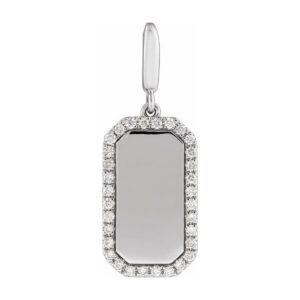Personalized Sterling Silver Dog Tag Charm with 1/6 ct Lab-Grown Diamonds, Engraved Initials up to 3 Characters