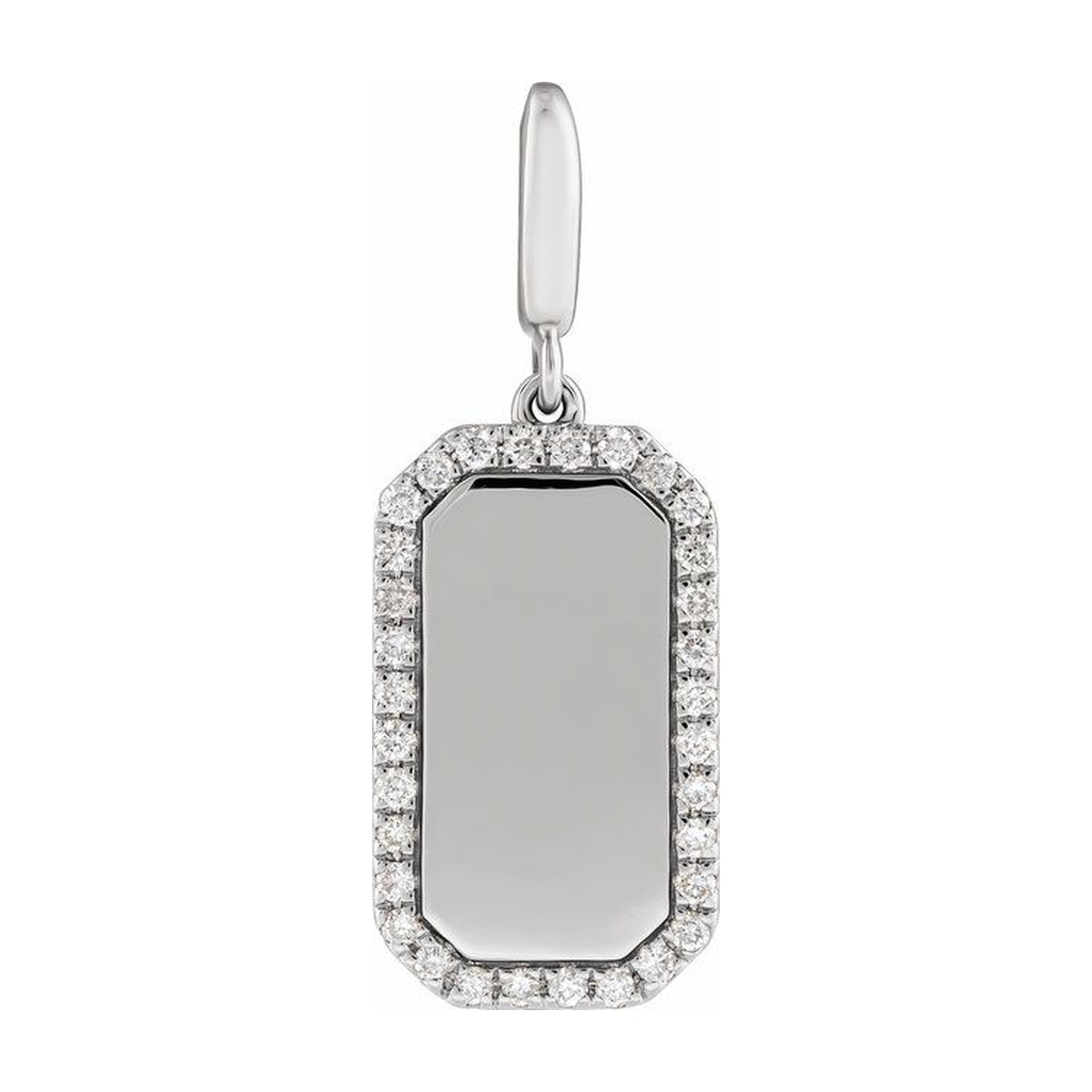 Personalized Sterling Silver Dog Tag Charm with 1/6 ct Lab-Grown Diamonds, Engraved Initials up to 3 Characters