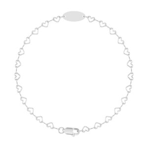 Personalized Sterling Silver Heart Link Bracelet, Engraved Name or Date up to 10 Characters, 7 in