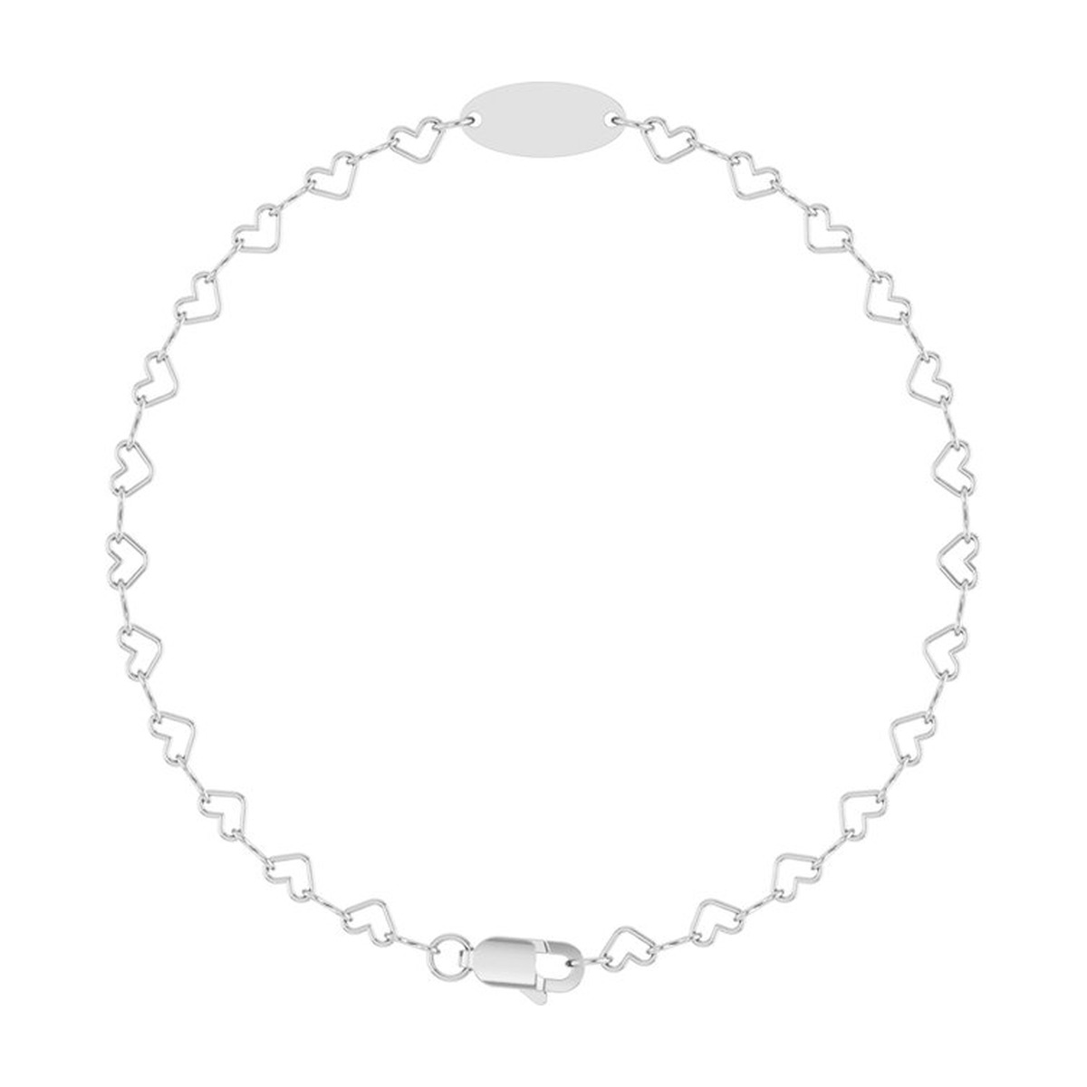 Personalized Sterling Silver Heart Link Bracelet, Engraved Name or Date up to 10 Characters, 7 in